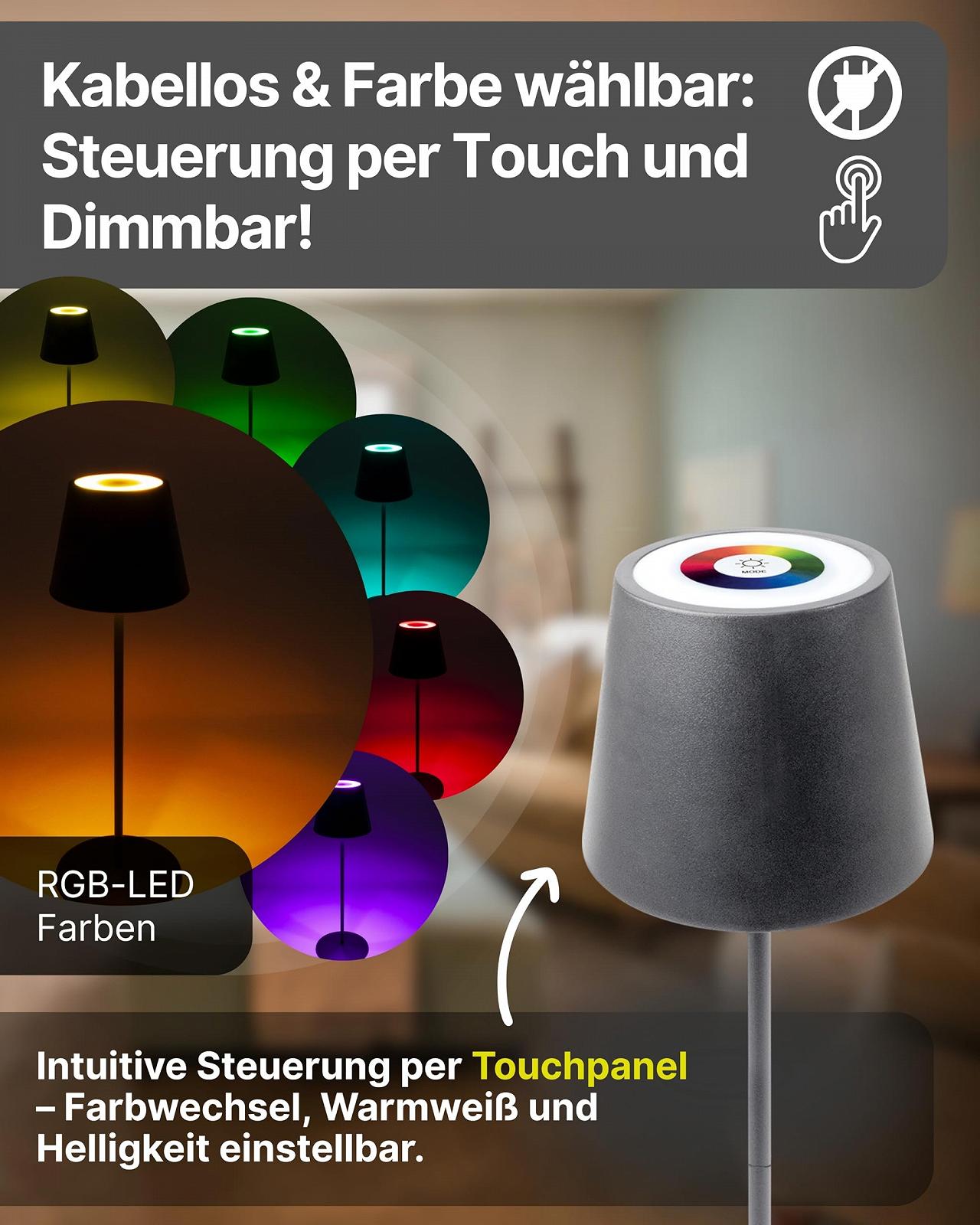 Настільна лампа SCHWAIGER 2-in-1 RGB LED Touch USB-C IP44 Антрацит, фото №2