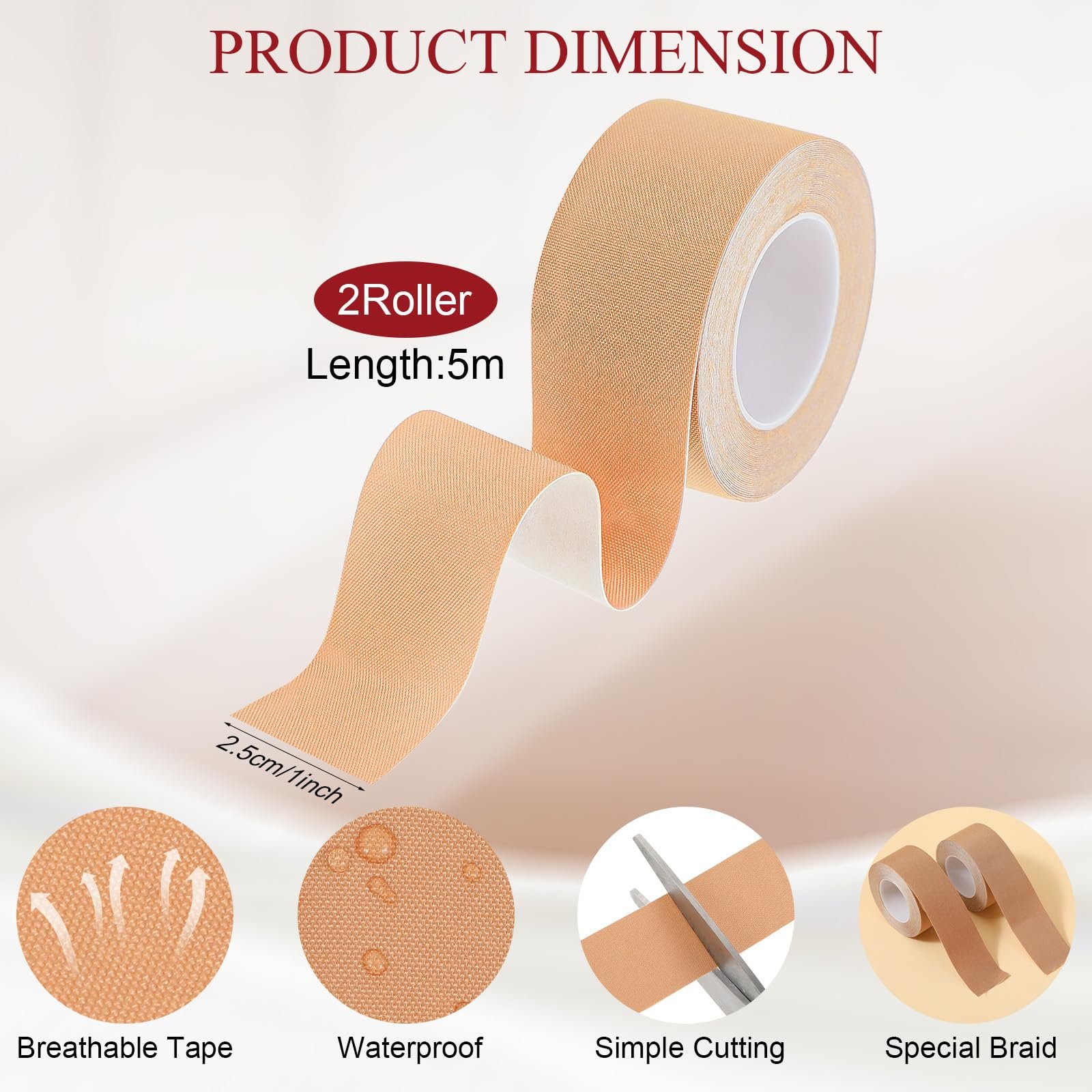 Тейп для обличчя 2 рулони 5 м x 2,5 см Тейп для підтяжки обличчя, фото №3