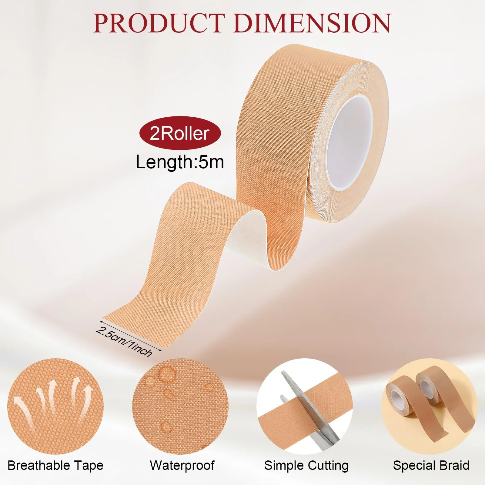 Тейп для лица 2 рулона 5 м x 2,5 см Тейп для подтяжки лица, фото №3