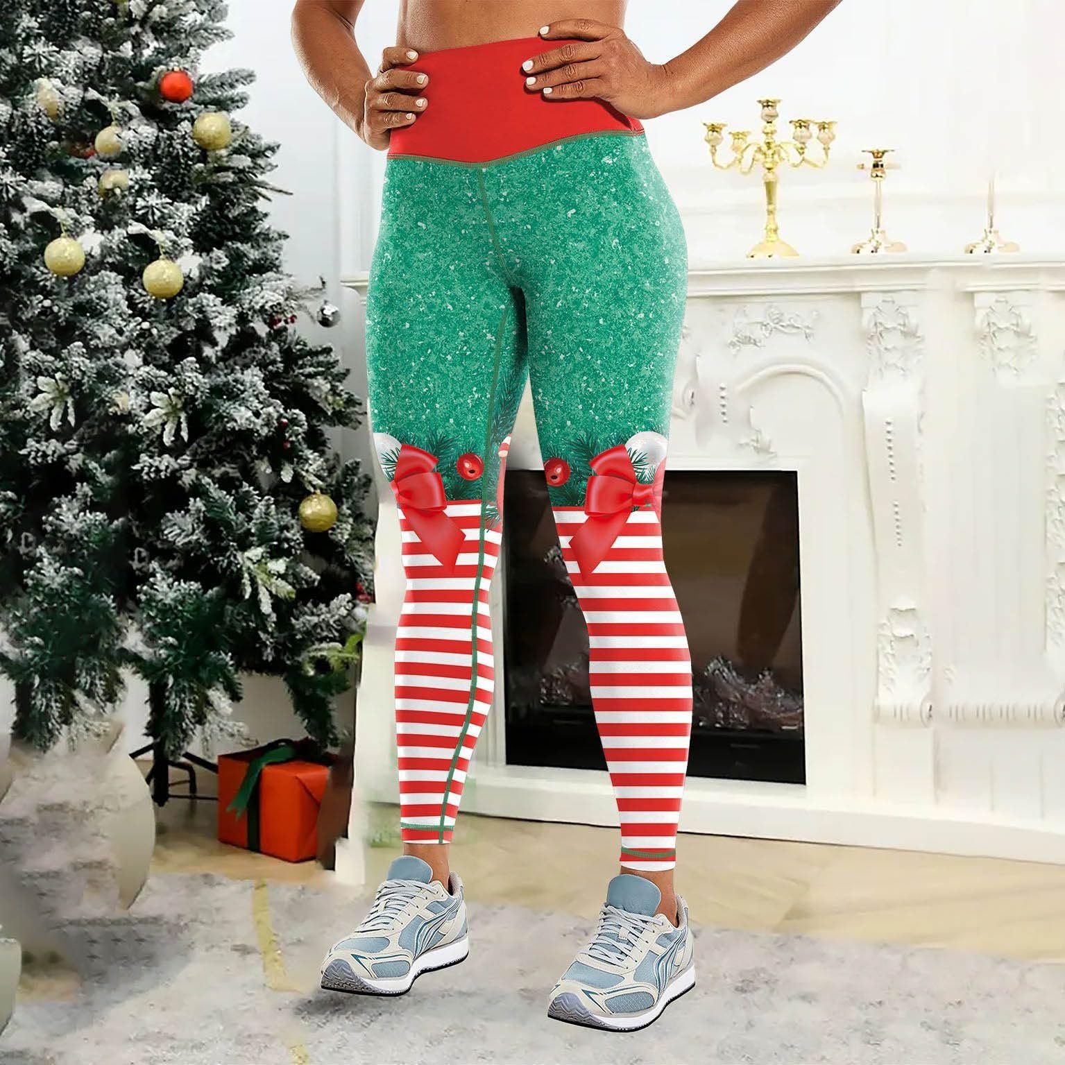 Жіночі колготки та легінси Santa Claus Workout Yoga Pants м'які та тонкі Po-Lift Різдвяні костюми висока талія Різдвяний костюм Yoga висока талія, фото №4