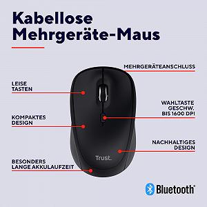 Мышь беспроводная Trust Yuki Quiet Bluetooth + 2.4 GHz, компактная, для нескольких устройств, с батареей, для правой и левой руки, 75% переработанного пластика synthetic.ua - Фото 1