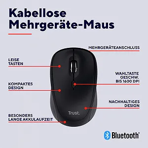 Мышь беспроводная Trust Yuki Quiet Bluetooth + 2.4 GHz, компактная, для нескольких устройств, с батареей, для правой и левой руки, 75% переработанного пластика synthetic.ua - Фото 1