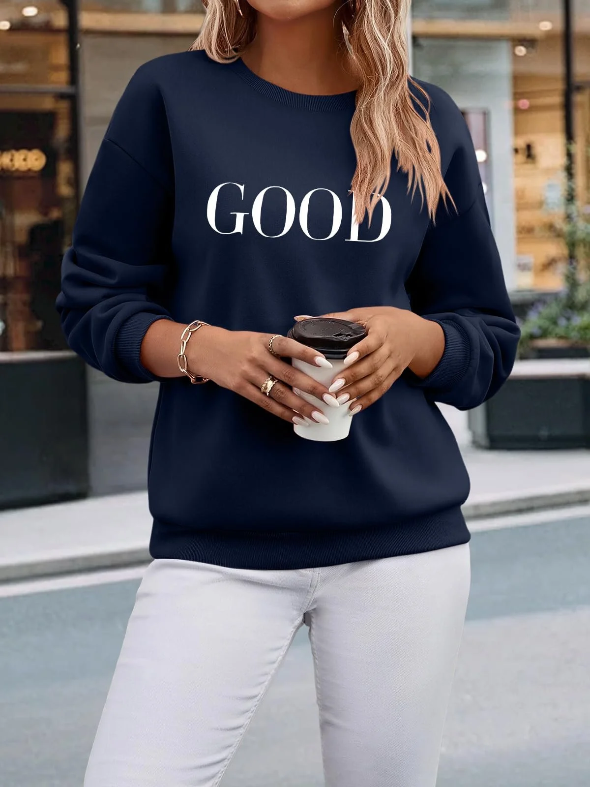 Джемпер Minetom Женский Осенний С принтом Букв Круглый вырез Длинный рукав Свободный Повседневный Уличный стиль Без капюшона Осень Зима Женский, фото №2