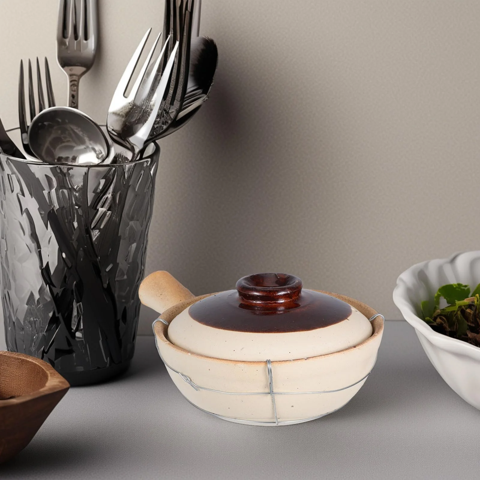 Горщик Veemoon глиняний керамічний 0.5 л білий з кришкою, фото №6