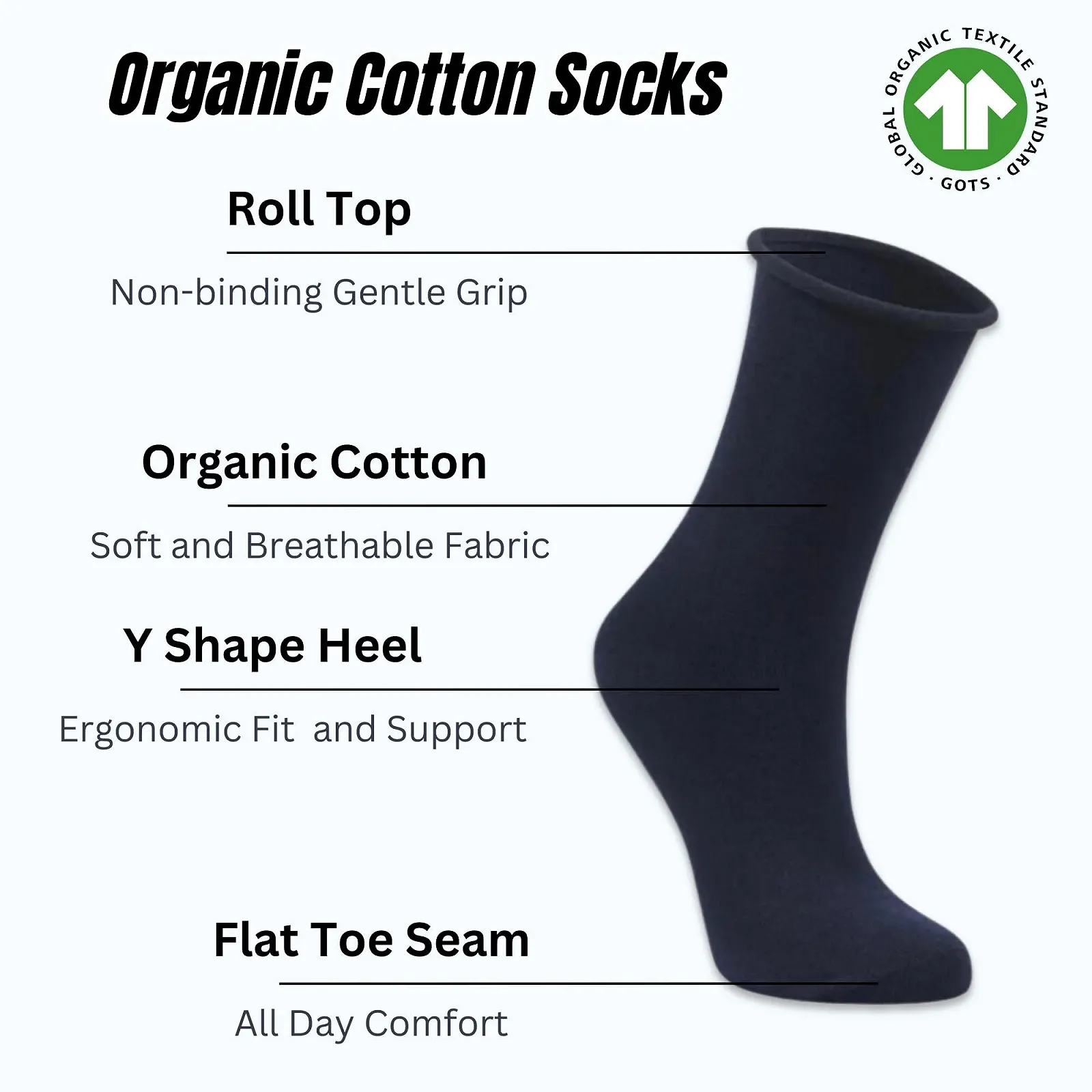 Женские носки Из органического хлопка, 3 пары, С отворотом, Мягкие, Дышащие, Повседневные и формальные носки до икр, 3 x Черный, 35-40, фото №2