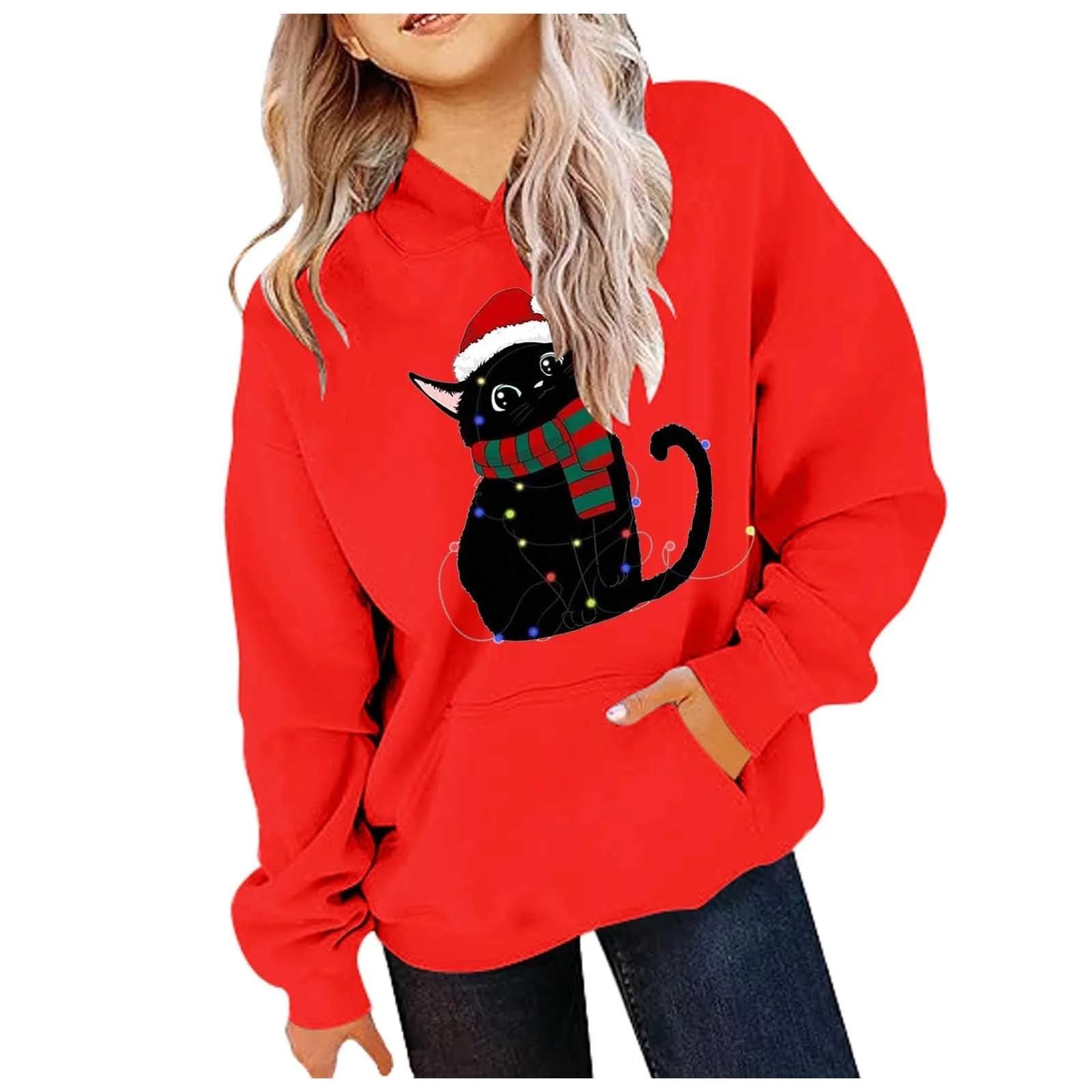 Рождественская толстовка для девочки, смешной рождественский пуловер с капюшоном, рождественский свитер с длинными рукавами и рождественским мотивом, уютная рождественская одежда, повседневный рождественский костюм, фото №4