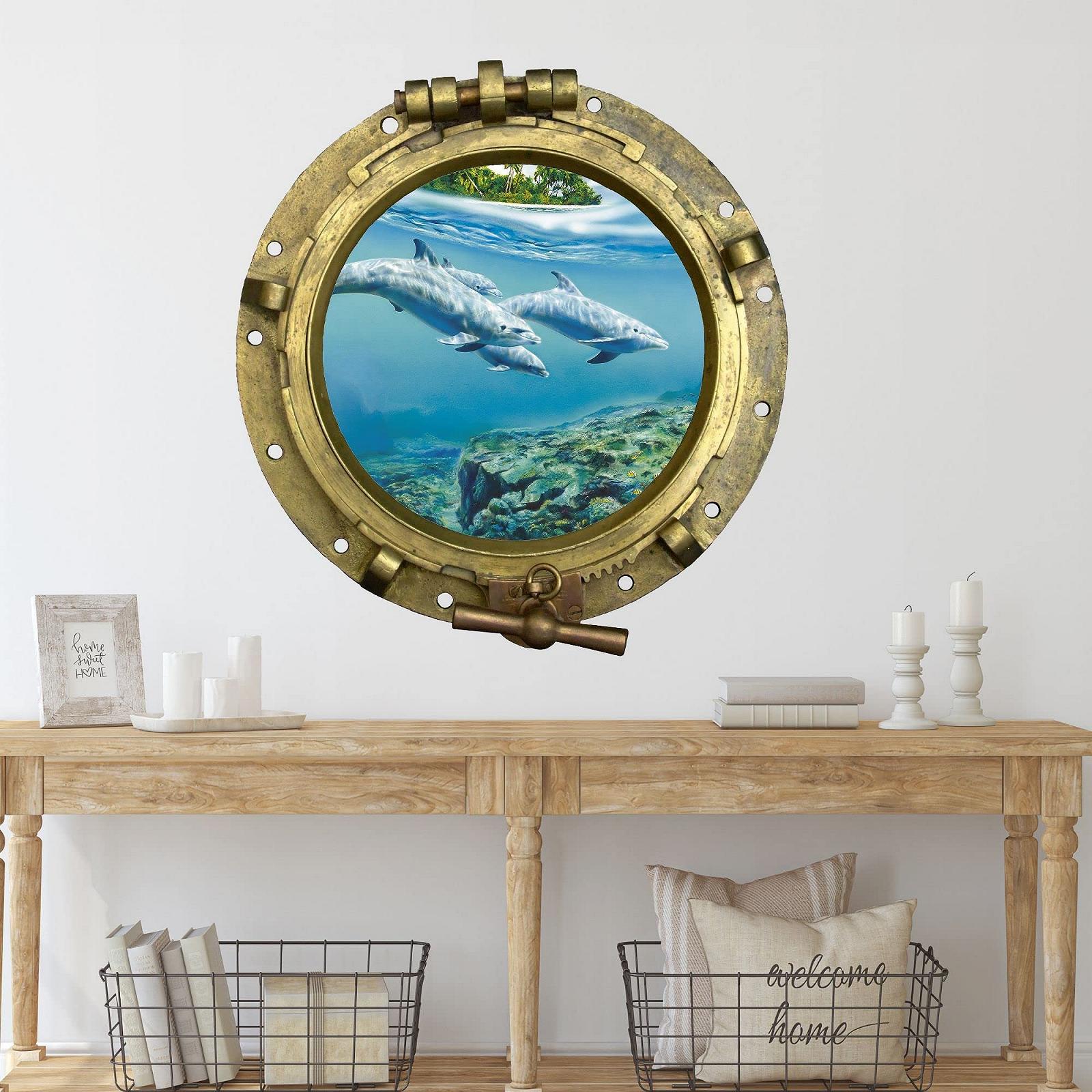 Наклейка на стіну GRAZDesign Bathroom Porthole Dolphin 32 x 30 см, фото №2