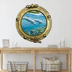 Наклейка на стіну GRAZDesign Bathroom Porthole Dolphin 32 x 30 см synthetic.ua - Фото 1