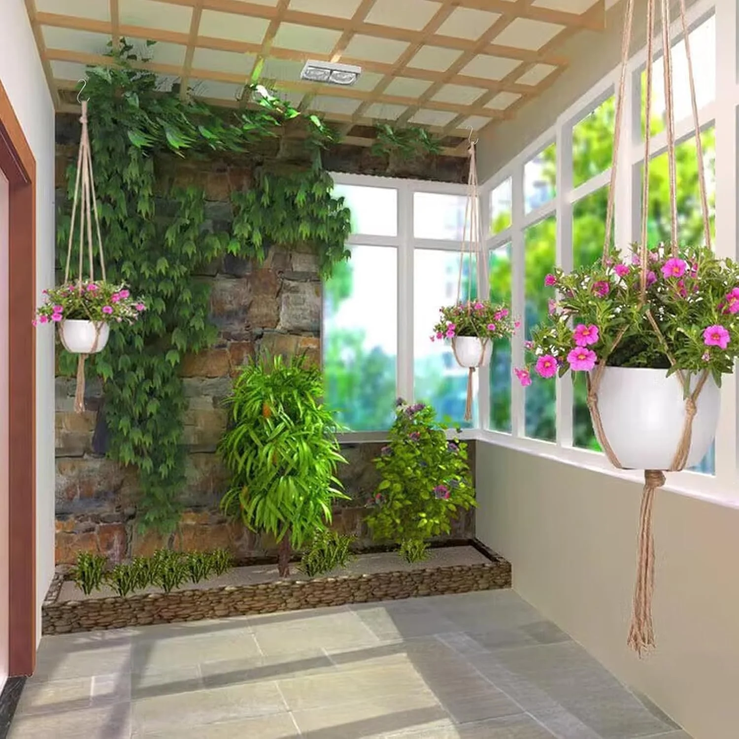 Підвіси для рослин макраме з джутової мотузки, 2 розміри, 4 шт., фото №2 Підвіси для рослин макраме з джутової мотузки, 2 розміри, 4 шт., фото №2