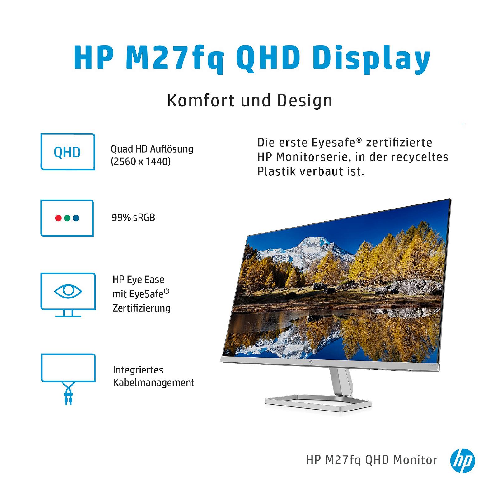 Монитор HP M27fq 27 дюймов/68.6 см QHD 75 Гц 5 мс VGA 2xHDMI DisplayPort Серебристый Черный, фото №3
