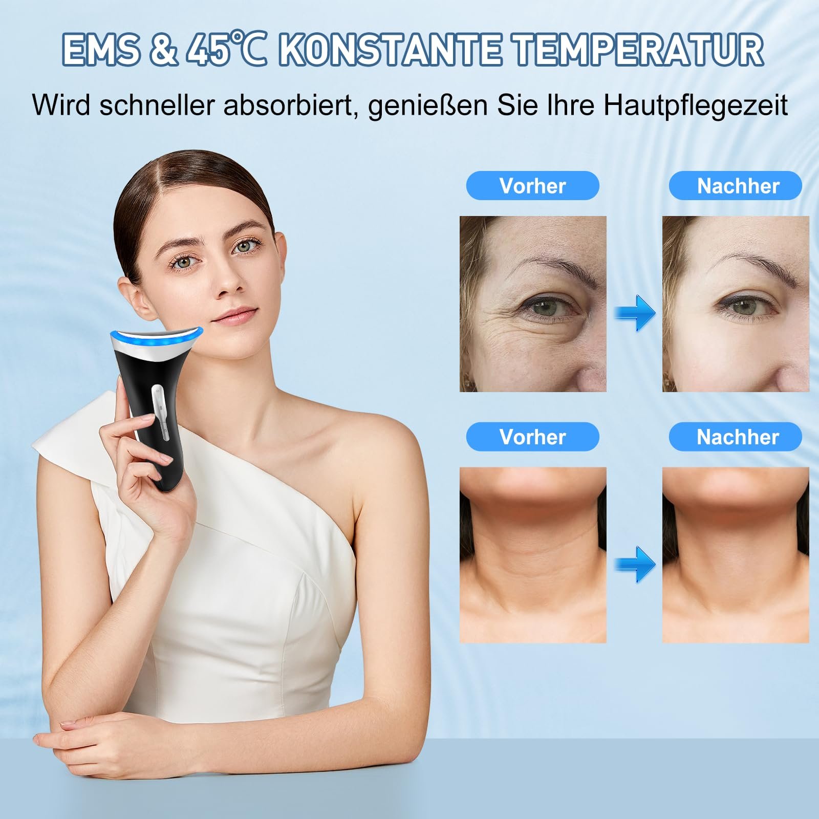 Масажер для обличчя Anti-Ageing 45°C, EMS, 3 режими, для підтяжки шкіри, проти зморшок та другого підборіддя - Чорний, фото №4