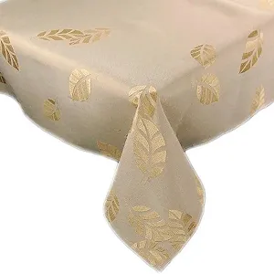 Скатертина Classic 130 x 170 см квадратна з вишивкою листя бежева - Фото 1