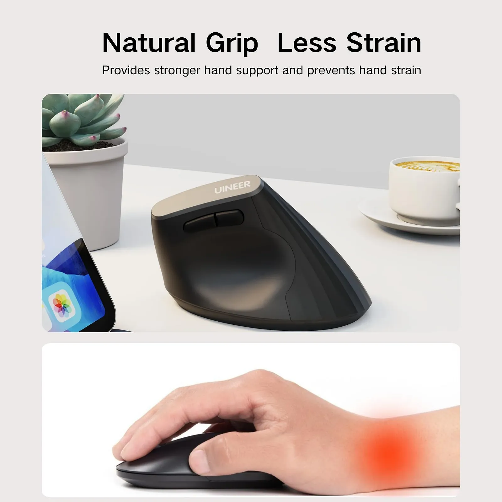 Миша Вертикальна Бездротова, 2.4G, Ергономічна, 4 рівні DPI, Чорний, фото №3