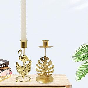 Свечной подсвечник Uonlytech Tropical Flamingo Tea Light Candle Holder из металла с тропическими пальмовыми листьями для гавайской вечеринки synthetic.ua - Фото 1
