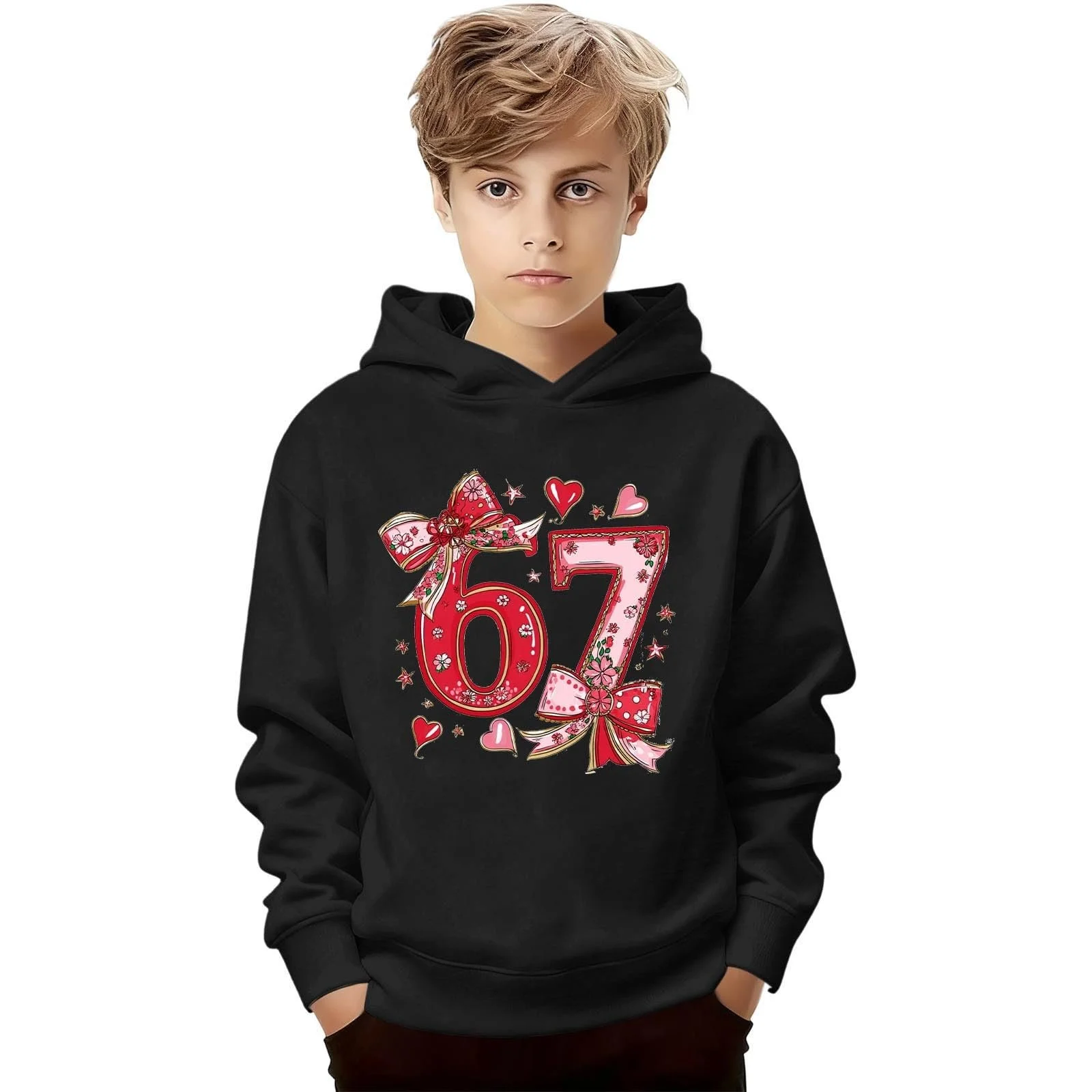 Худи с мемом 67 Six Seven Y2K с длинными рукавами, толстовка с принтом 67, удобные свитшоты, пуловер для подростков, повседневная толстовка для мальчиков и девочек, фото №2