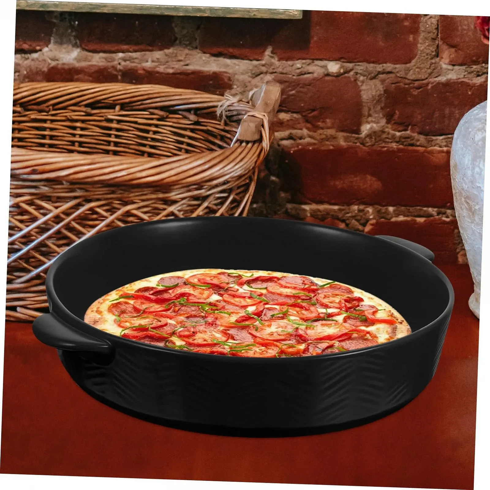 Керамическая форма для запекания GLEAVI с двойной ручкой круглая термостойкая, фото №4