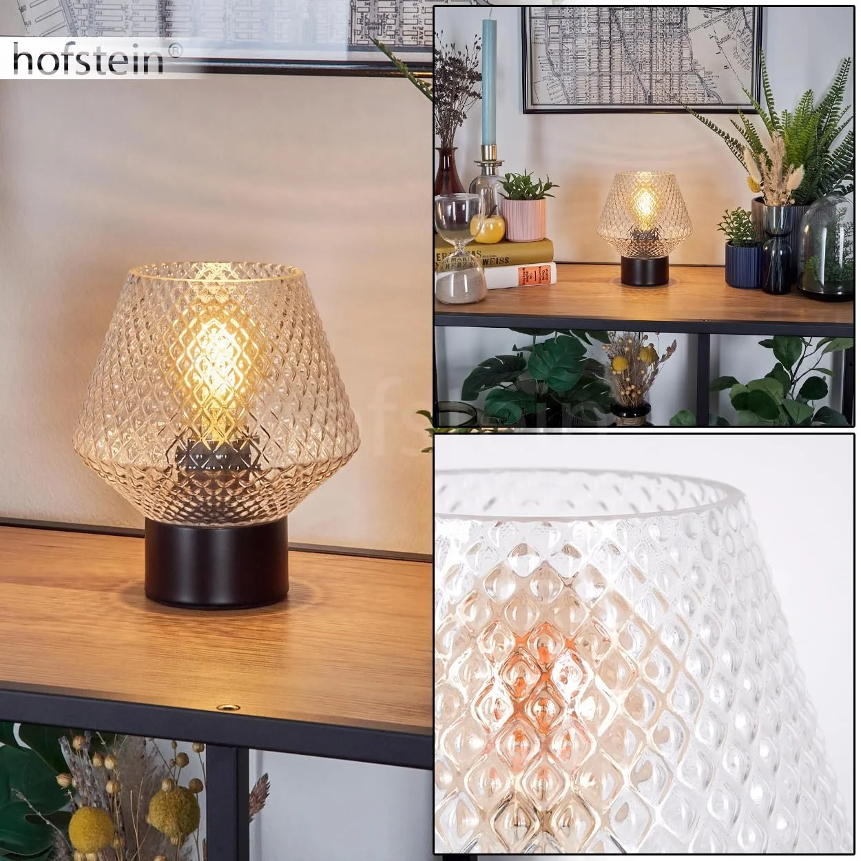 Настільна лампа HOFSTEIN Paderne Metal / Glass E27 Ø15 см Black / Clear, фото №2