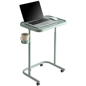 Столик с металлическим подносом на колесах Keepo, регулируемый столик для еды, складной столик для ноутбука с 3 уровнями высоты, угол наклона от 0 до 90 градусов, переносной столик для кровати и дивана - Фото 1