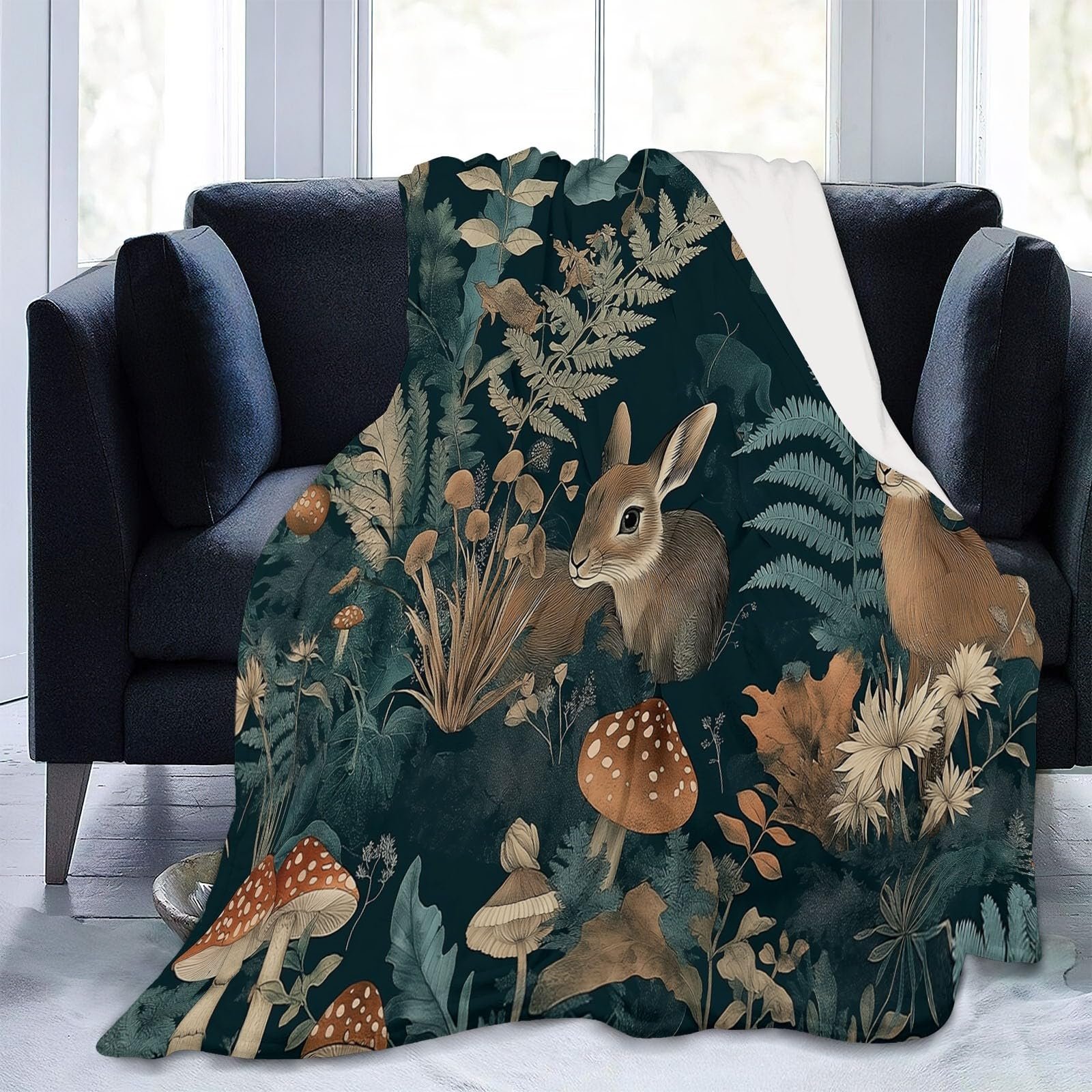 Плед Фланелевий М'який Пухнастий Кролик Гриб Коричнево-зелений 180 x 220 см, фото №2