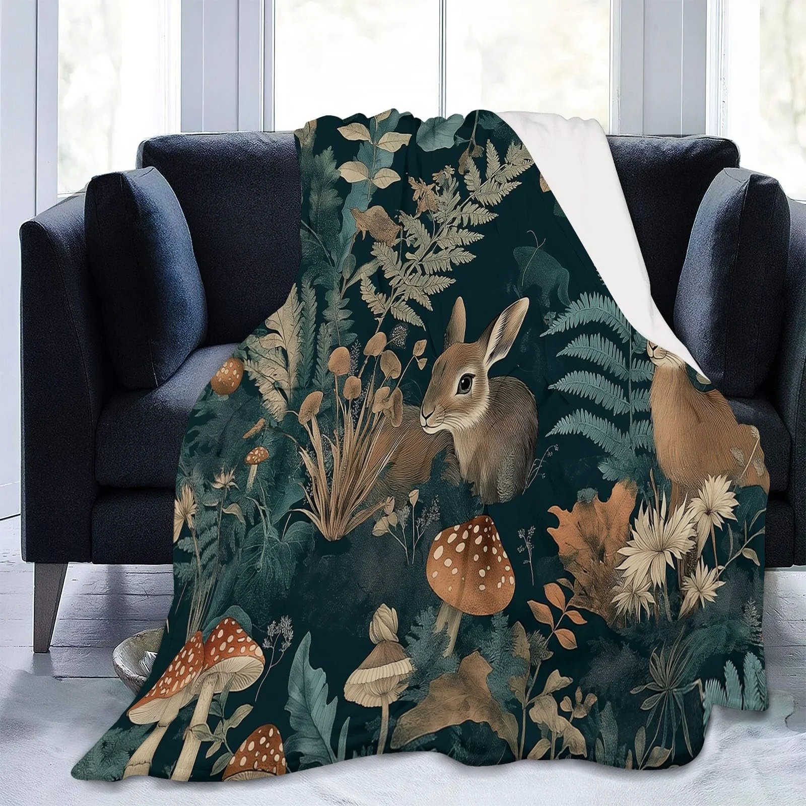 Плед Фланелевый Мягкий Пушистый Кролик Гриб Коричнево-зеленый 180 x 220 см, фото №2