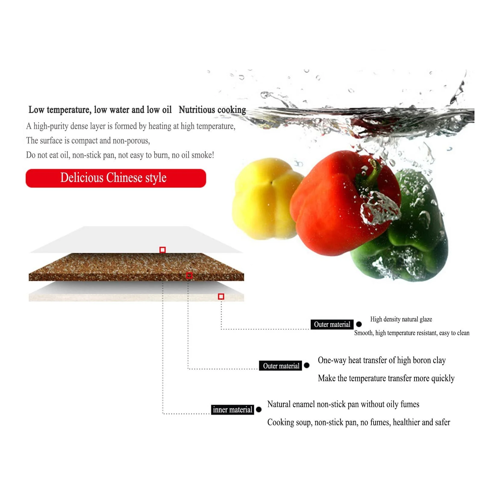 Глиняная кастрюля для запекания в китайском стиле ручной работы термостойкая антипригарная, фото №3