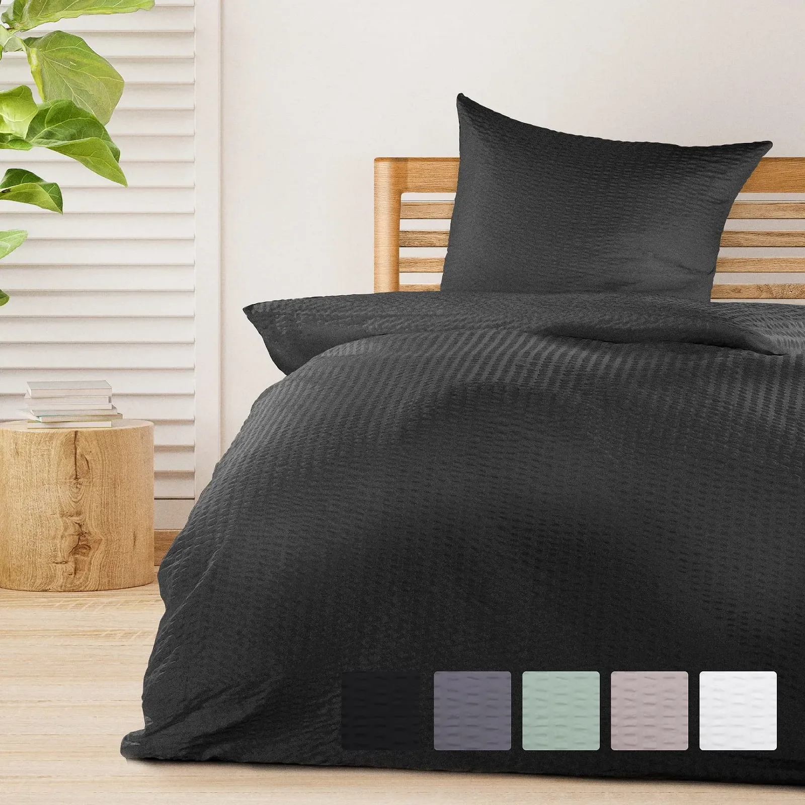 Комплект постільної білизни Beautissu Meline Seersucker 2 предмети 135 x 200 см мікрофібра чорний, фото №1