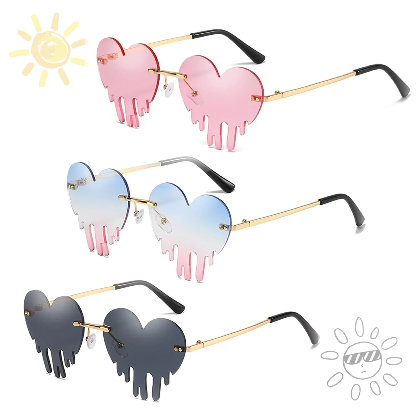 Солнцезащитные очки Mohito Винтаж Сердце Без оправы Ретро, 3 шт., фото №1 Солнцезащитные очки Mohito Винтаж Сердце Без оправы Ретро, 3 шт., фото №1