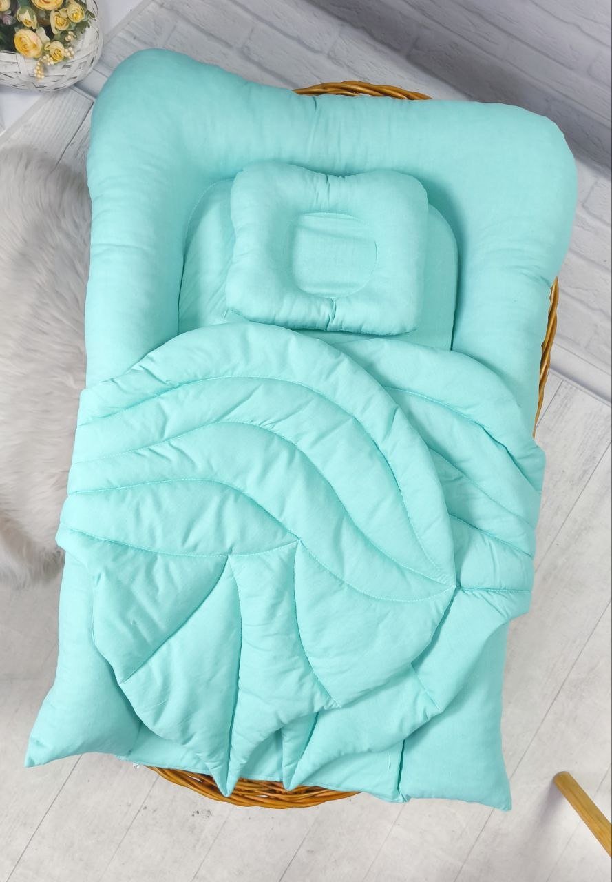 Кокон з крилами: люлька та ортопедична подушка, бавовна, мята, фото №2