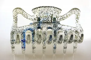 Заколка для волос WeLoveBeads 6 см, прозрачная аква с серебряными блестками - Фото 1