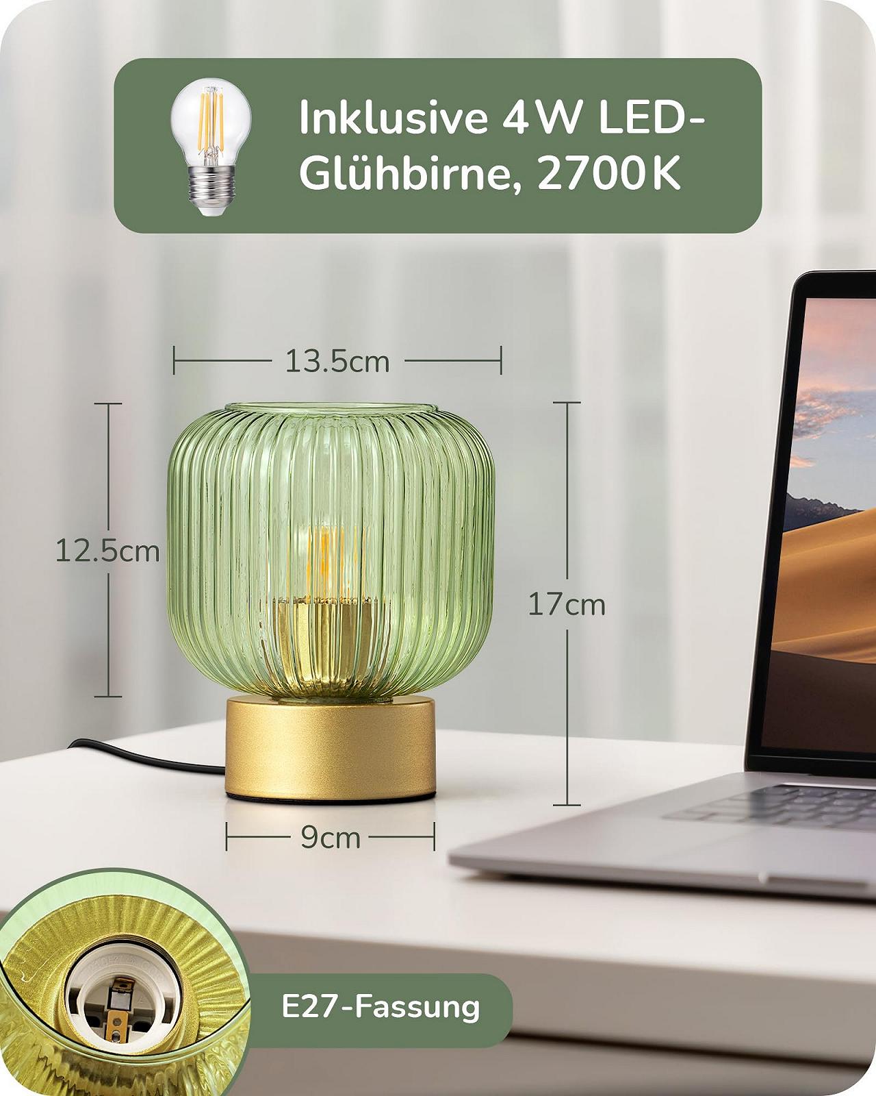 Настільна лампа EDISHINE LED зі скляним плафоном та металевою основою E27 2700 K Золота/Зелена, фото №5