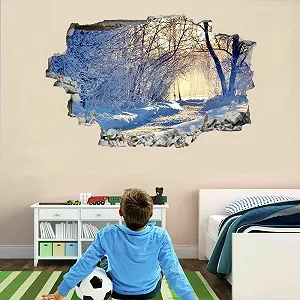 Настінна наклейка Trees 3D Wall Breakthrough Winter Landscape вінілова самоклеюча 75 x 50 см synthetic.ua - Фото 1