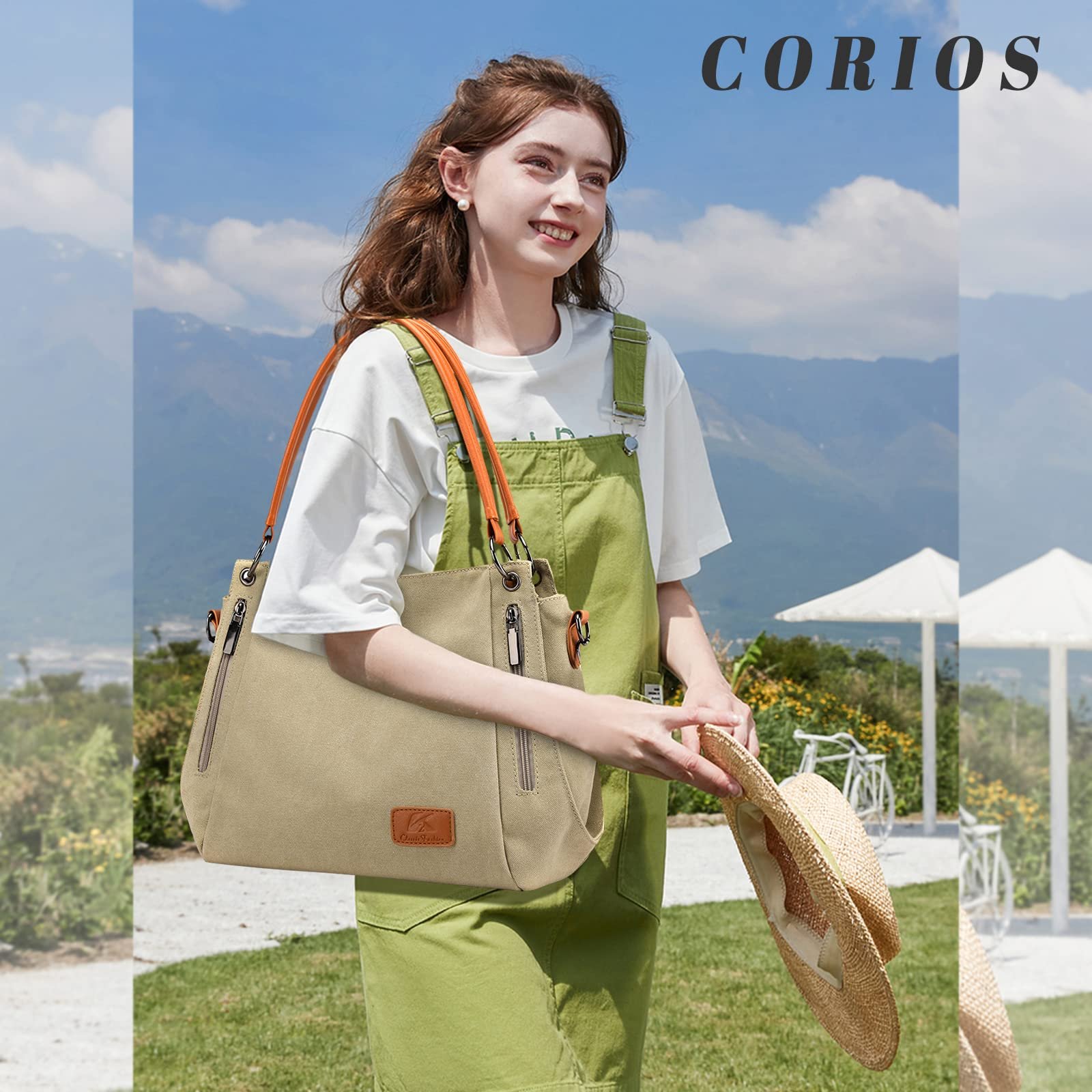 Сумка жіноча CORIOS тоут полотняна багатофункціональна повсякденна хакі, фото №2