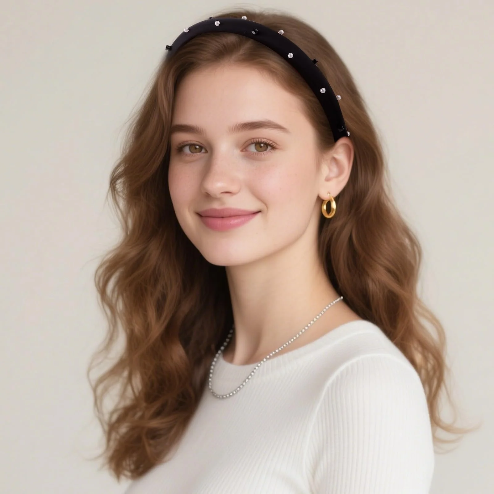 Набір з 3 вузьких обручів для волосся з перлинами, фото №4