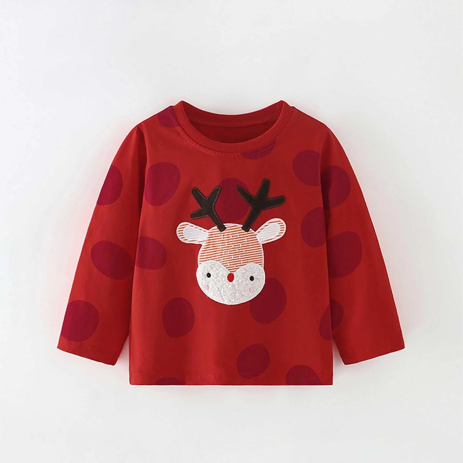 Пуловер для девочек с длинными рукавами и круглым вырезом, праздничный, с принтом оленя, милый праздничный пуловер для малышей и мягкая флисовая одежда для отдыха, фото №3