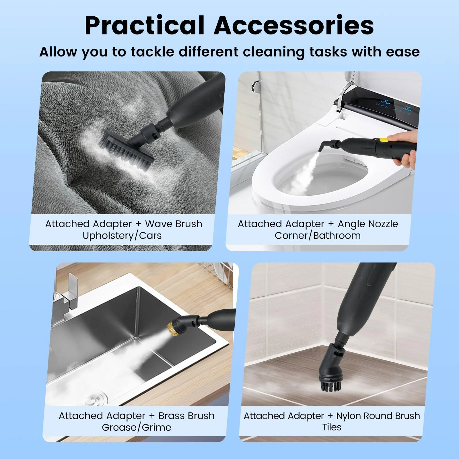 Пароочисник FANTASK 1600 Вт 10 аксесуарів Ремінь 3 бар 15 с 180°C 1000 мл Жовтий, фото №3