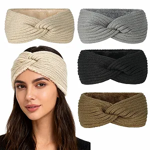Теплые вязаные повязки для волос с флисовой подкладкой - Фото 1