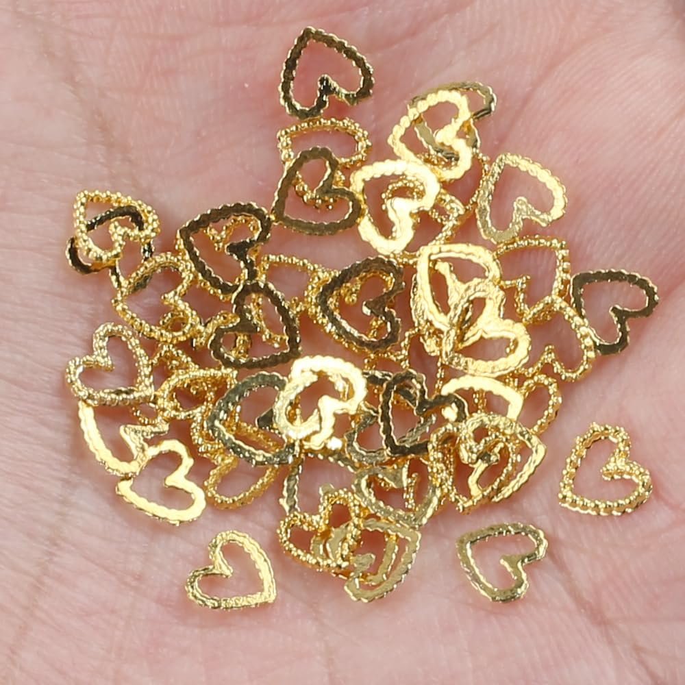 Прикраса для нігтів Серце Золото Метал 3D 50 шт, фото №7