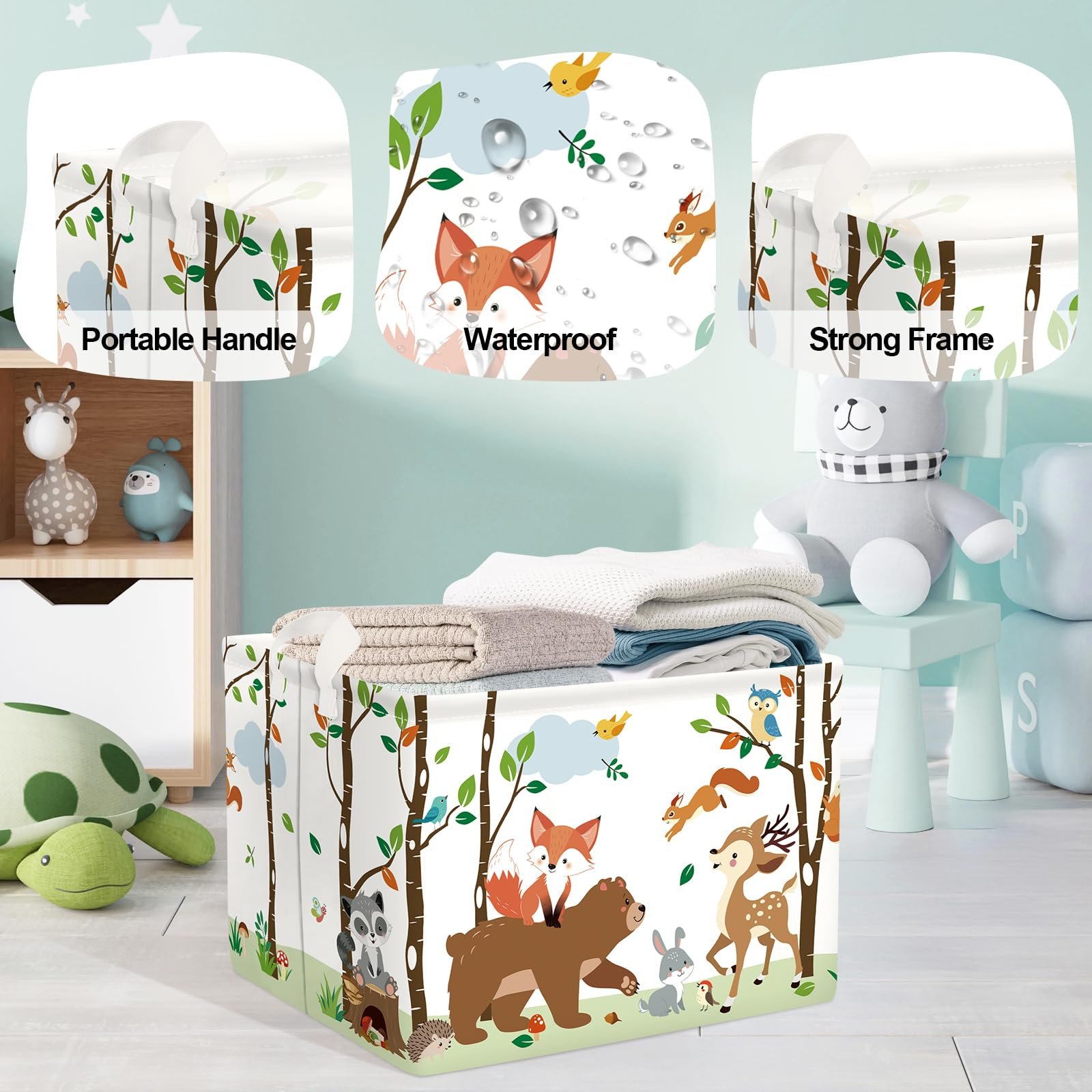 Корзина для игрушек HUUMONSS Детская Лесные звери Складная для мальчиков девочек Большая, фото №4