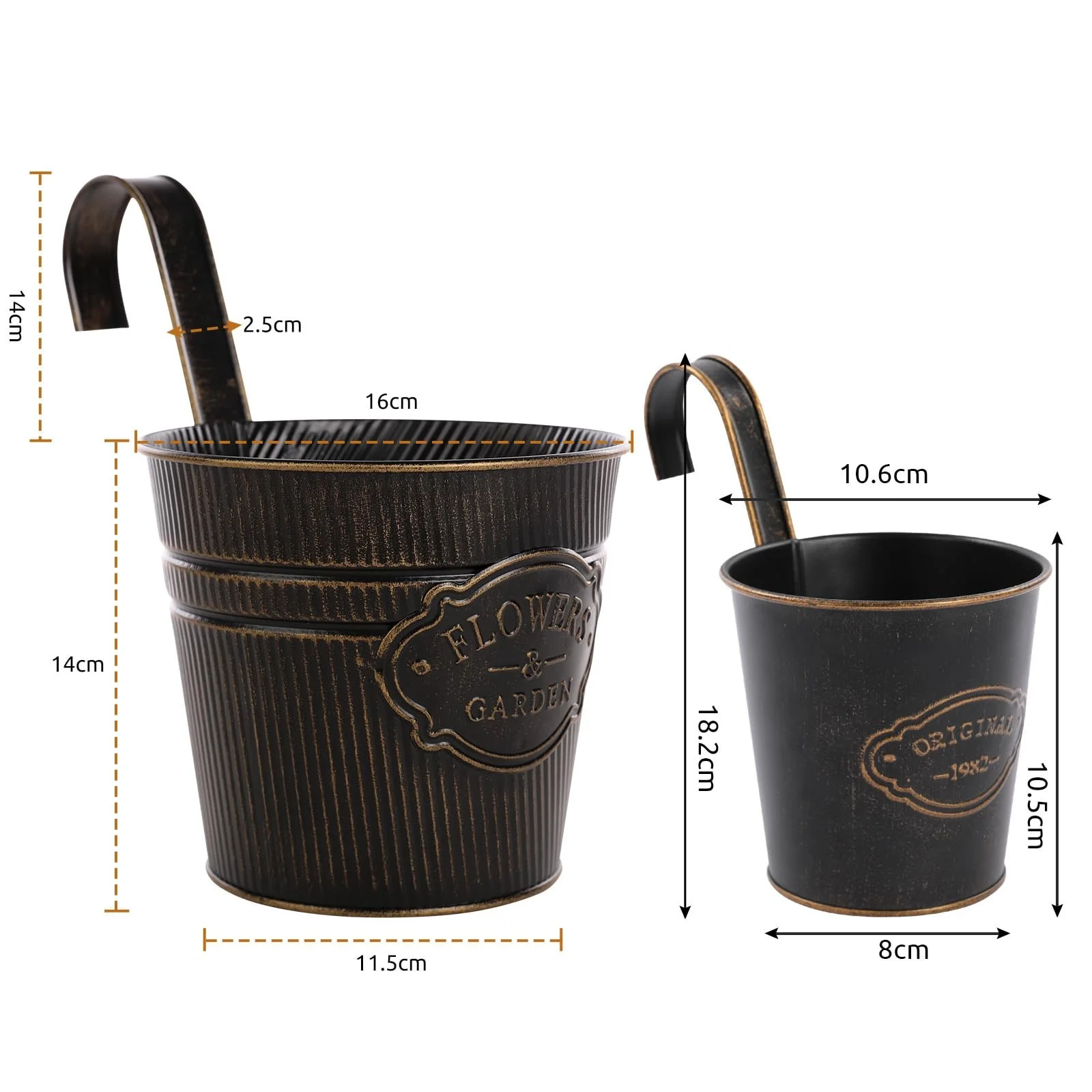 Підвісні горщики металеві балконні з дренажним отвором набір із 4 шт. вінтаж, фото №8