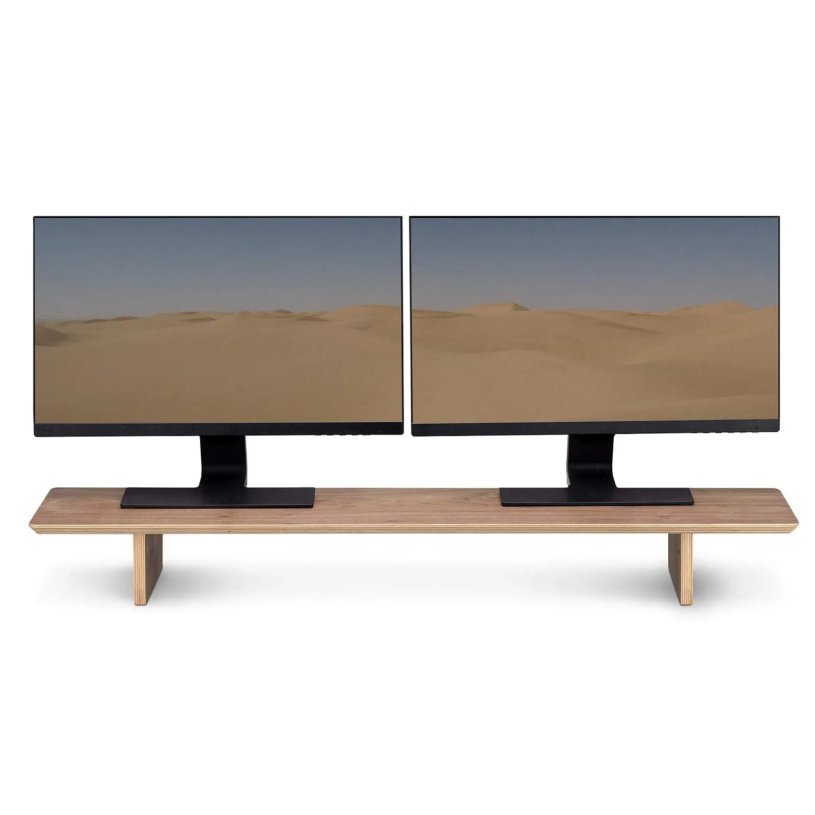 Подставка для монитора деревянная двойная Navaris из дерева орех коричневая, фото №1