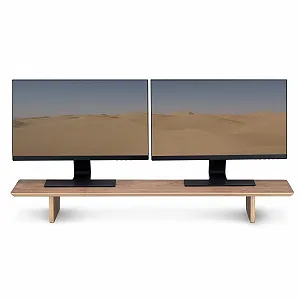 Подставка для монитора деревянная двойная Navaris из дерева орех коричневая - Фото 1