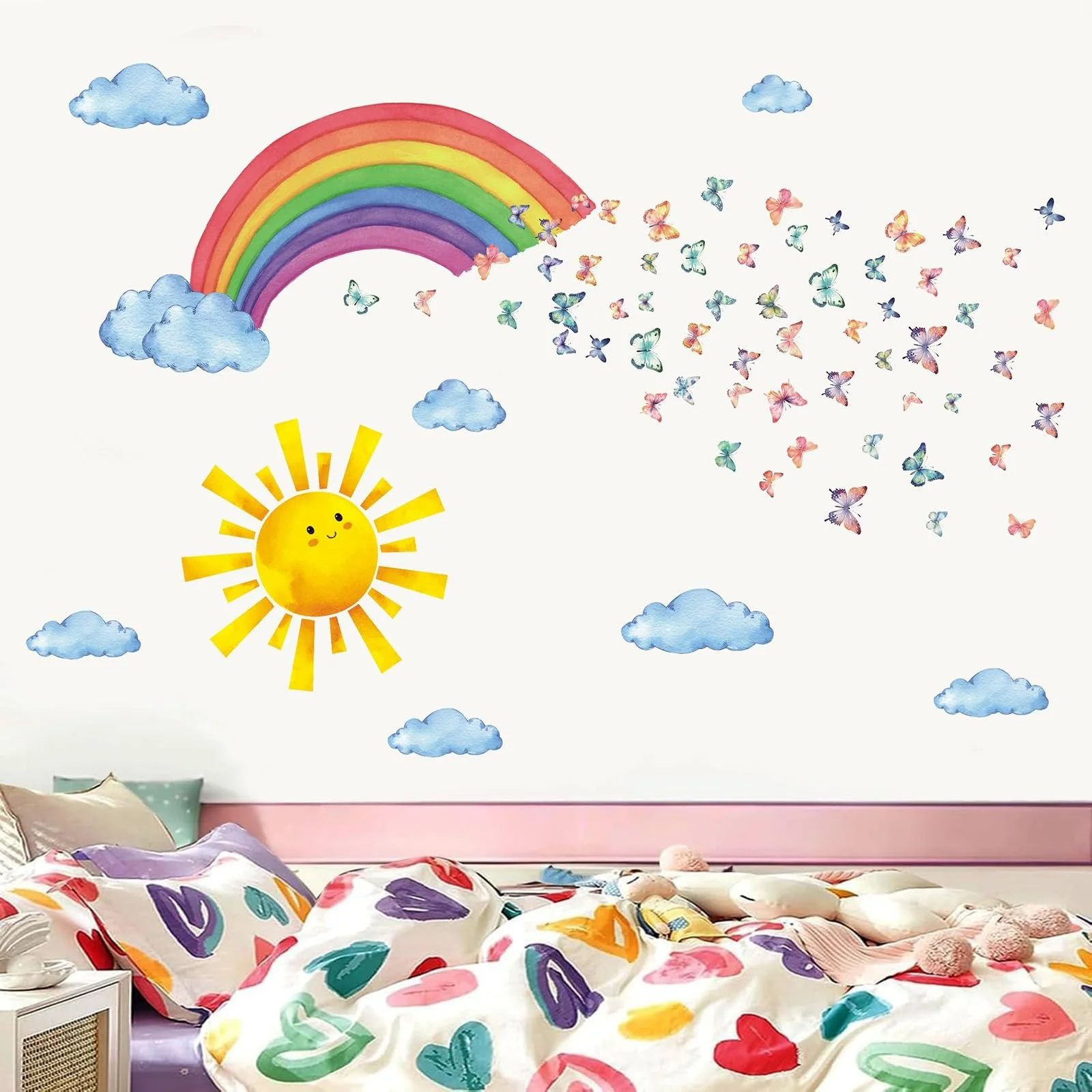 Наклейка на стіну HPNIUB Веселка Хмаринки Сонце 90 x 60 см Кольорова, фото №2