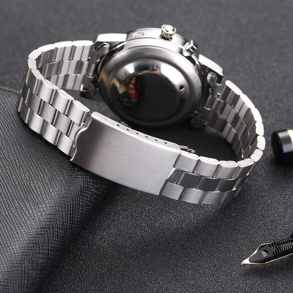 Говорящие часы VISIONU немецкие с будильником голосовая функция времени и даты белый циферблат металлический браслет с складной застёжкой, фото №7