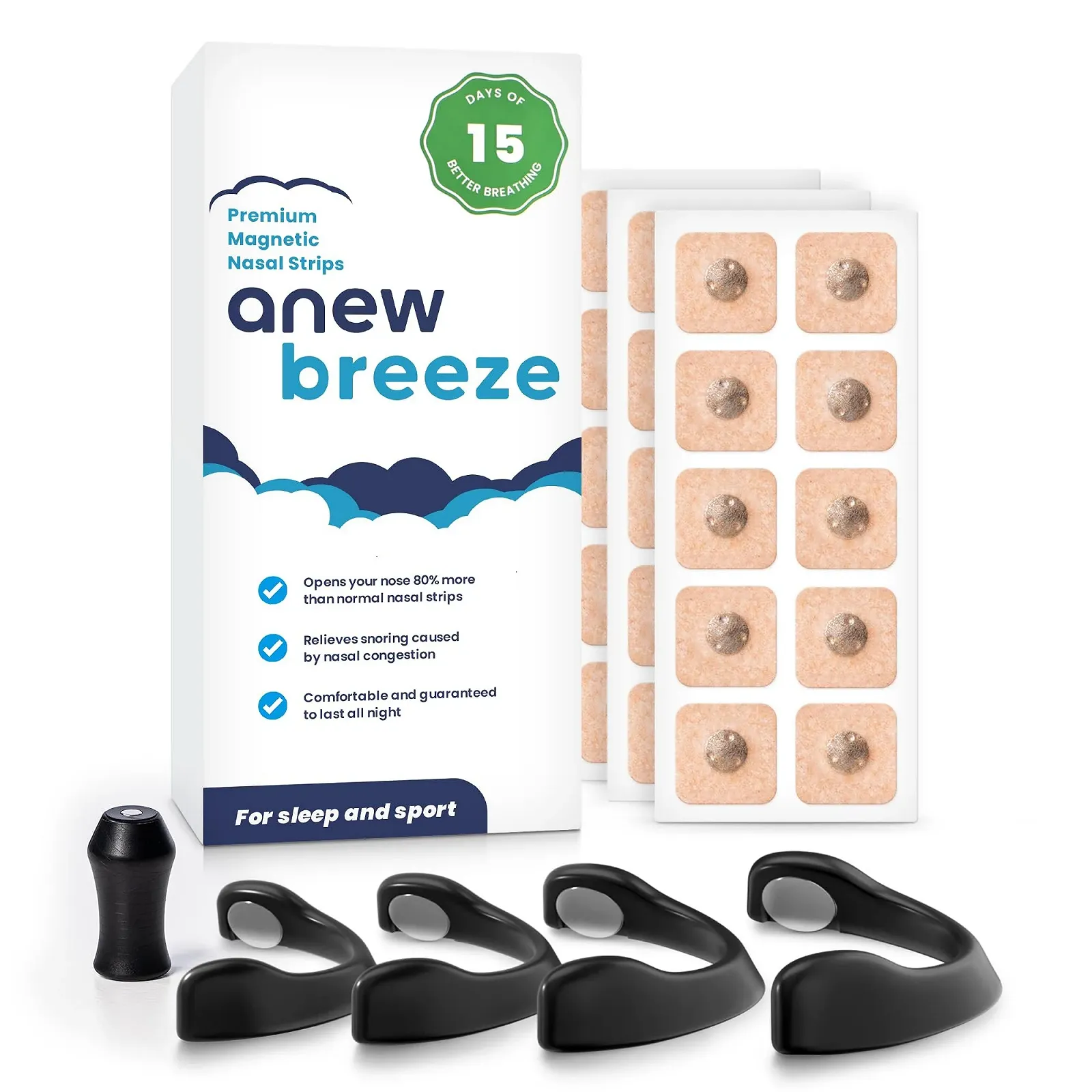 Полоски для носа Anew Breeze магнитные против храпа 2 шт Черный Один размер, фото №1 Полоски для носа Anew Breeze магнитные против храпа 2 шт Черный Один размер, фото №1