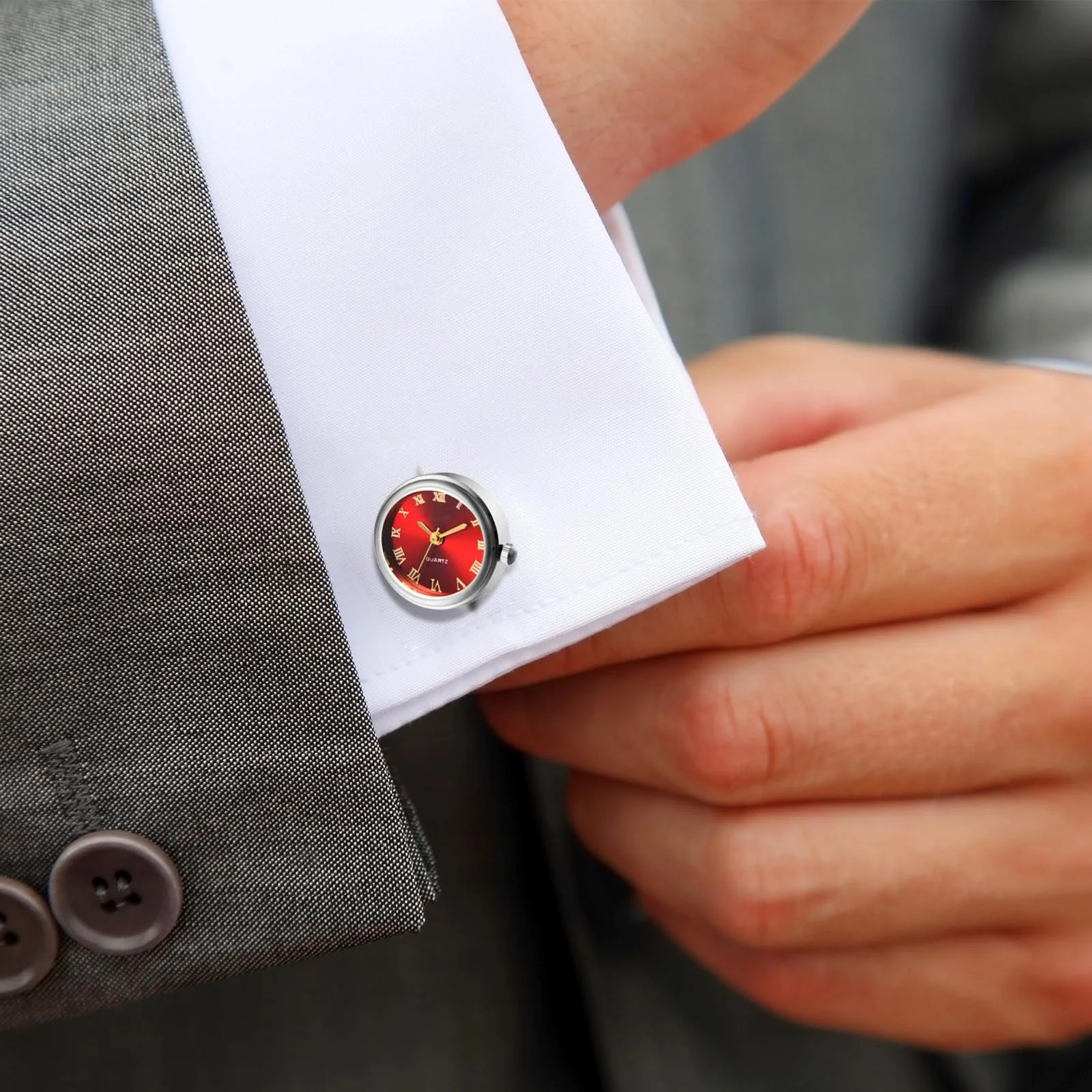 Мужские часы с запонками JewelryWe Карманные часы: Аналоговые кварцевые часы-запонка Круглый циферблат с римскими цифрами Часы-запонка Золотой/серебряный подарок для мужчин, фото №5