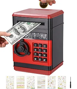 Скарбничка-сейф електронна з паролем автоматична з наклейками Червоний Чорний - Фото 1