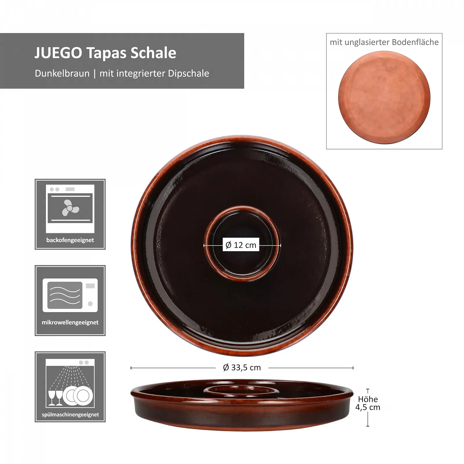 Миска MamboCat Juego Tapas, диаметр 33,5 см, большая, темно-коричневая, фото №6