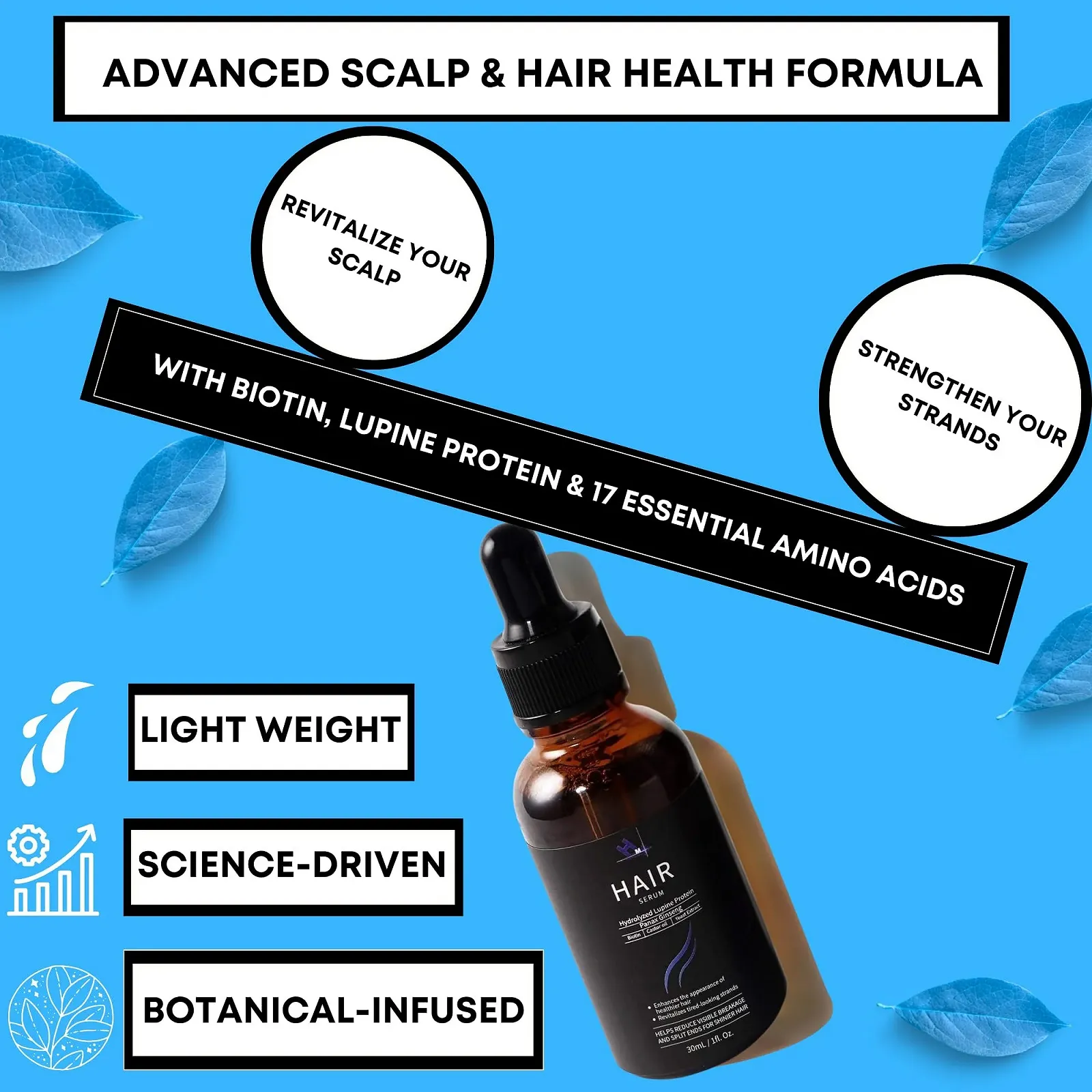 Сироватка HM для росту волосся з біотином, касторовою олією, амінокислотами та протеїном люпину, фото №4