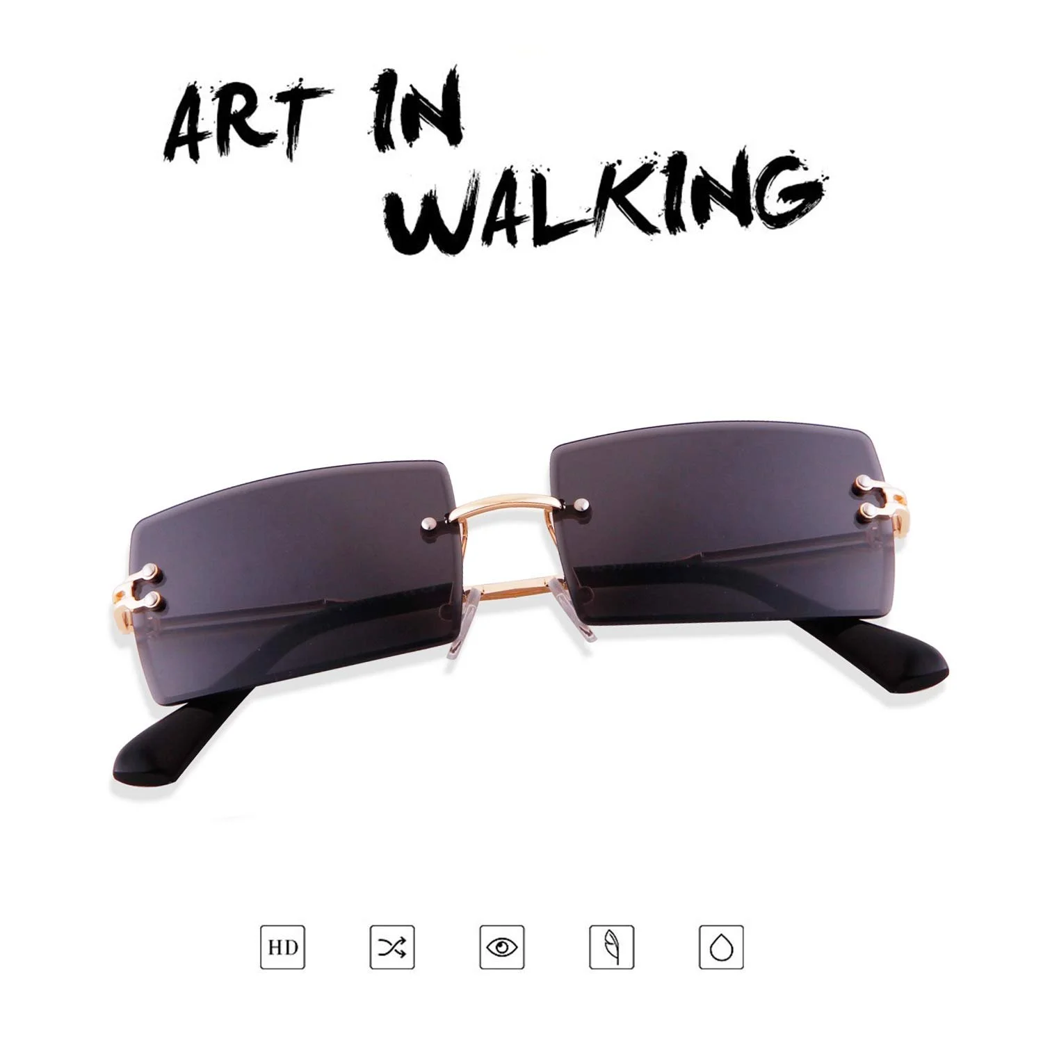 Сонцезахисні окуляри Прямокутні Без оправи ADEWU Ретро UV400 Унісекс Надлегкі, фото №3