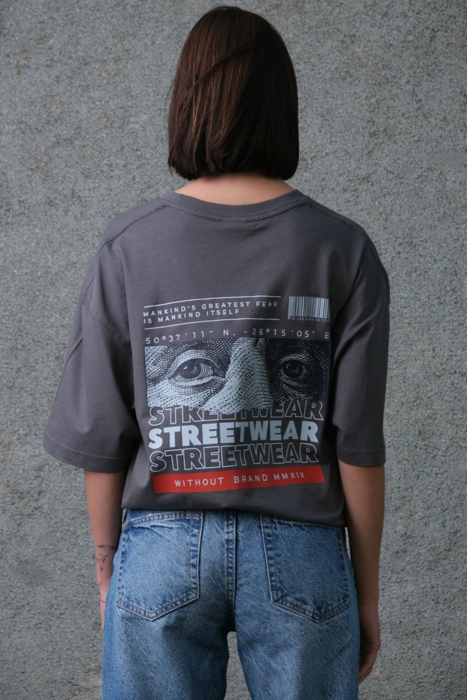 Оверсайз футболка з принтом Without streetwear dark gray, фото №4